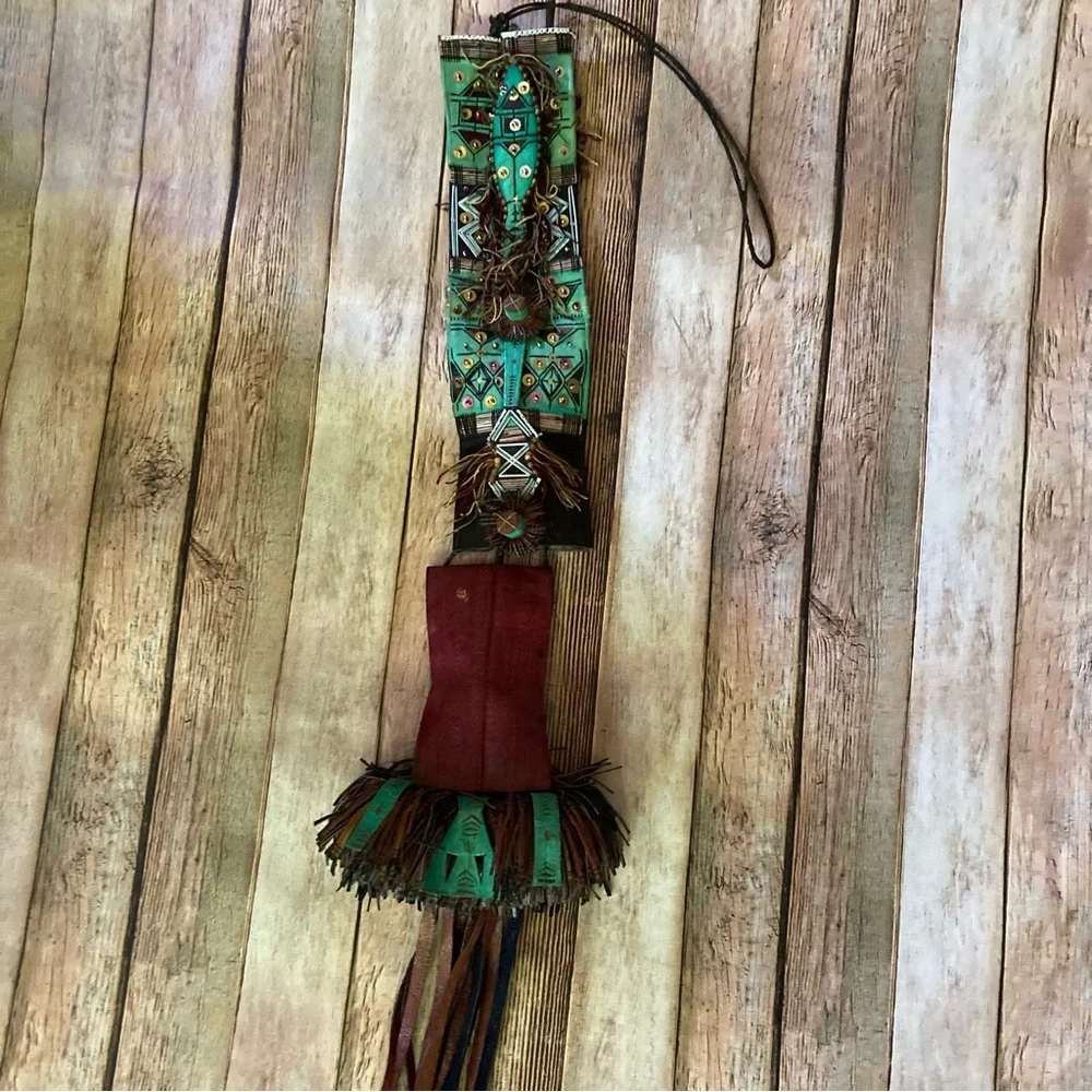 Handcrafted Tribal Blue, Green, and Brown Leather Bag original craftsmanship